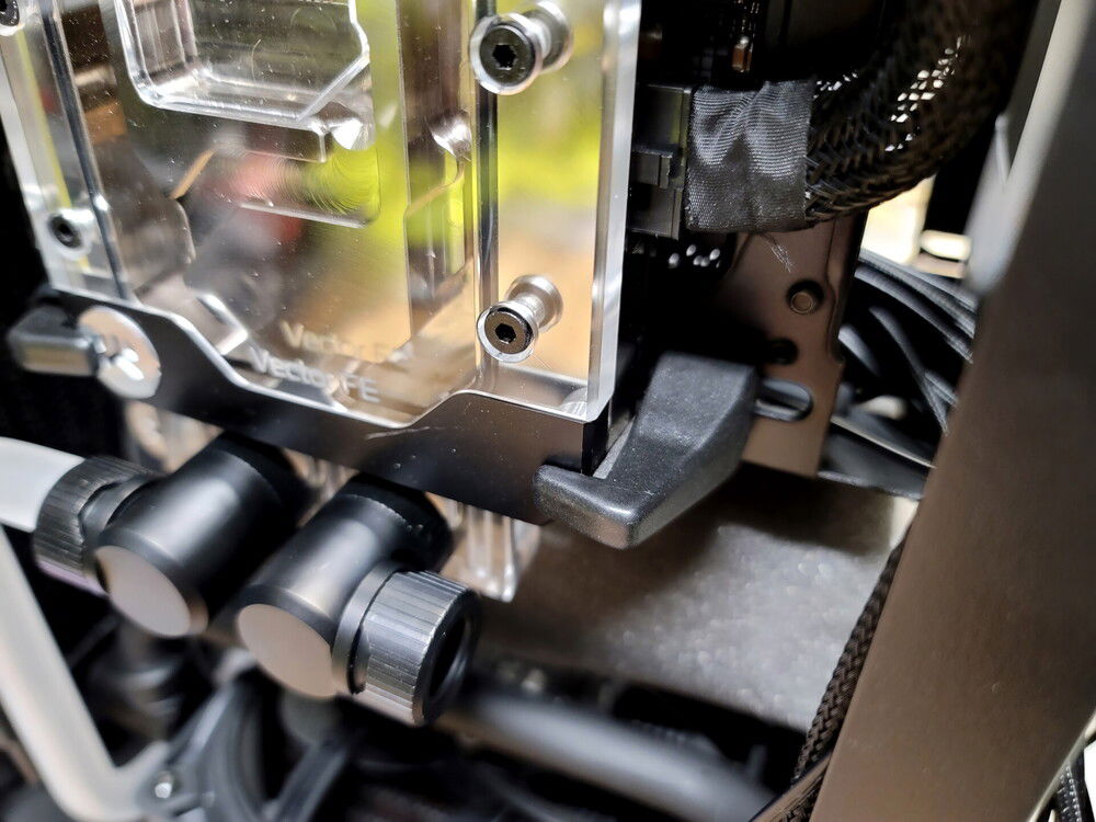 Lower GPU support brackets: mount to the original slot in the motherboard tray, slide left and right to pinch the GPU.