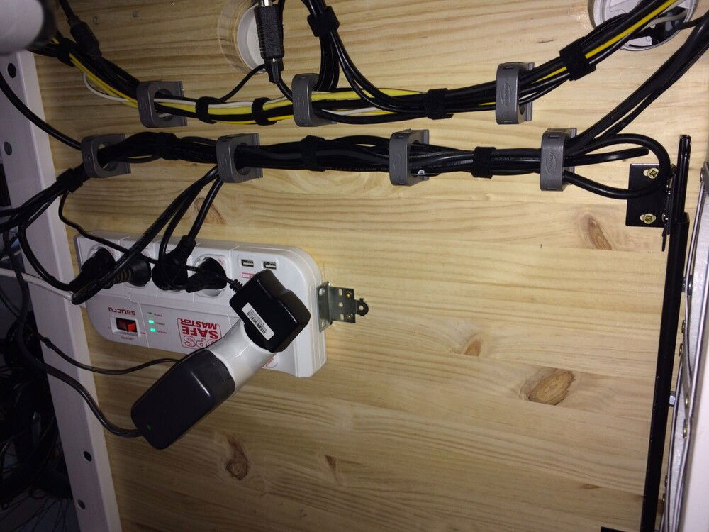 Cable management view, under the table