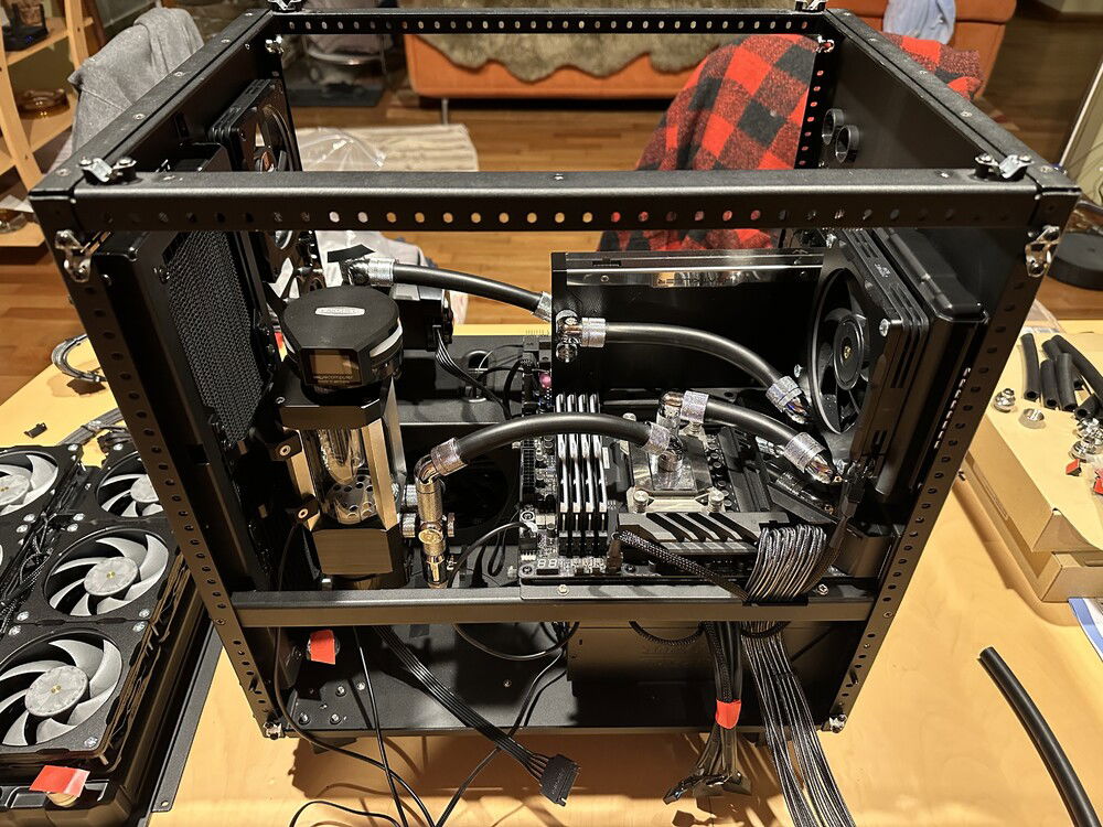 Tubing done. It was extremely difficult to get the side 360mm in with tubing in place as I’m not going to be able to reach in there after the rad is attached to case.