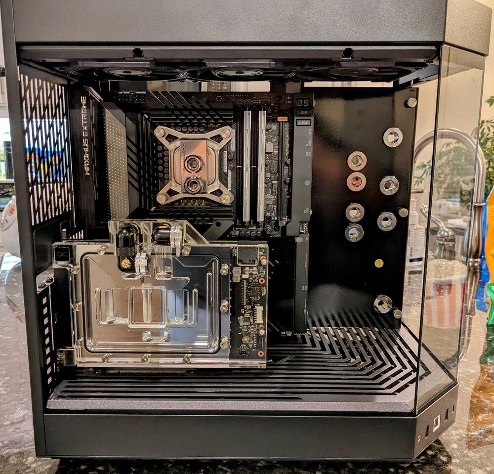 Test fit of painted plate with pass-throughs in-place with Mobo and GPU in-place temporarily.