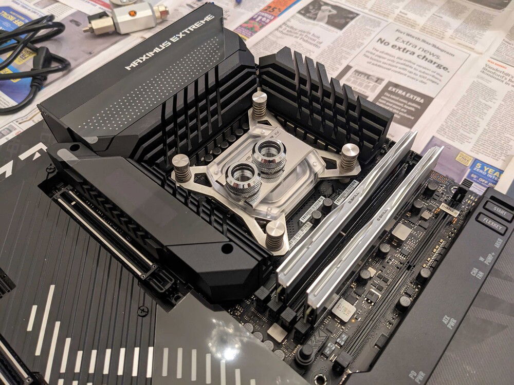 CPU block installed.  I used Noctua NT-H2 thermal paste.