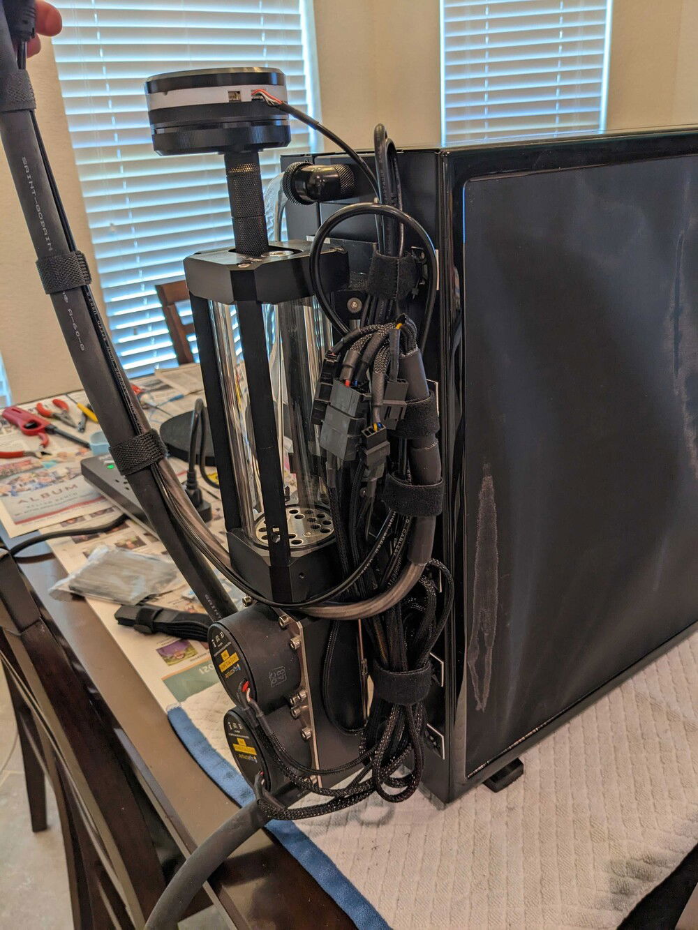 Cables sort of managed.  Out of sight out of mind.  I didn't want to shorten the cables so the parts can be re-used elsewhere if needed.