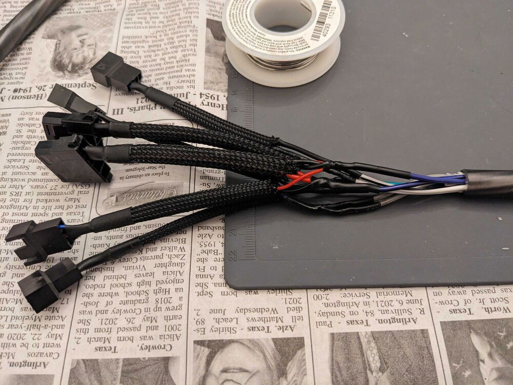 Radiator-side of the umbilical before adding the outer heat-shrink.