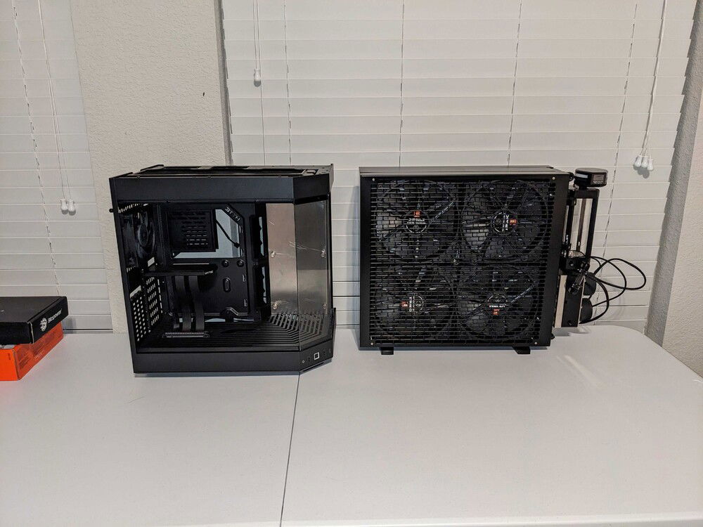 Hyte Y60 case compared to the MO-RA3 420.  The MO-RA is a big ol' big-un.