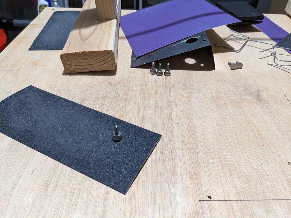 Sanding the heads of the screws from McMaster-Carr.  They were pretty shittily-finished from the supplier.  This took a few hours.