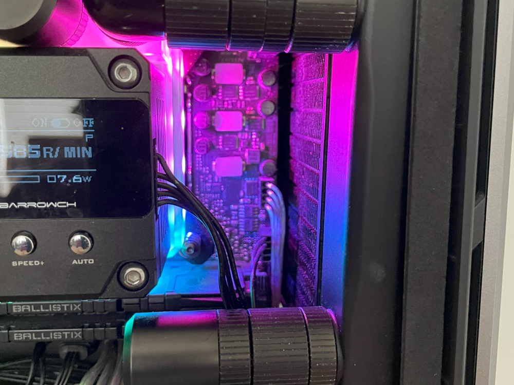 Custom cpu fan cable used for both rad fans. Pump/Res for CPU
