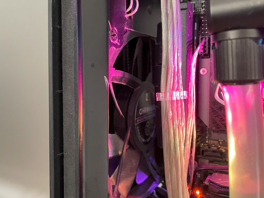 Custom power cables, and fan cable for case fans. Extra slim fan to feed GPU and cool NVME.