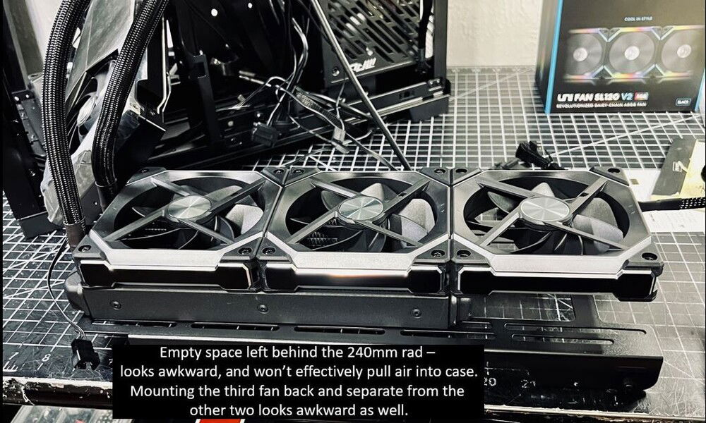The GPU's rad is a 240mm, which left an awkward gap.