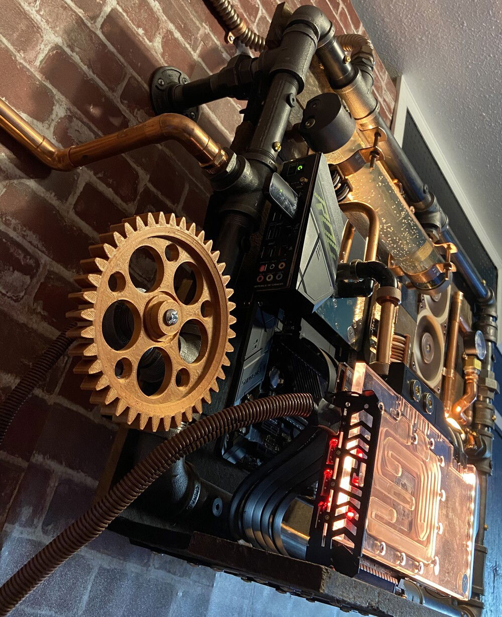 All of the gears, Frankenstein (throw) switches, top of my steam boiler were all 3d printed.