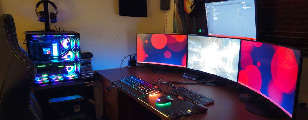 [youtube]https://youtu.be/M_9hJYmPPaM[/youtube]

[b]Time Spy Test:[/b] [url=https://google.com]http://www.3dmark.com/spy/44523786[/url]

[u][b]System:[/b][/u]

[b]Case:[/b] Armoury C701 Mid Tower [[url=https://google.com]https://www.canadacomputers.com/product_info.php?cPath=6_1937&item_id=184033&language=en[/url]]
[b]Cooling:[/b] Lian-Li Galahad II LCD 360mm AIO / [i]9x[/i] Lian-Li Uni Fan SL-INF 120 Case Fans
[b]CPU:[/b] Ryzen 7950x3D 16 Cores / 32 Threads @ 5.30GHz
[b]Motherboard:[/b] Gigabyte x670 Gaming X AX v2 Motherboard
[b]Memory:[/b] Adata XPG 64GB DDR5 6000MHz Memory
[b]SSD:[/b] Samsung 990 Pro 2TB M.2 SSD
[b]HDD #1:[/b] 3.5" Segate NAS 16TB HDD
[b]HDD #2:[/b] 3.5" WD NAS 16TB HDD
[b]GPU:[/b] MSI RTX 4070 Gaming X Trio 12GB [b][Gaming][/b]
[b]GPU:[/b] EVGA RTX 3060 Ti FTW3 Ultra 8GB [b][OBS][/b]
[b]PSU:[/b] Corsair RMx Series RM1000x Power Supply [1000watts]
[b]Internet:[/b] 1x 2.5Gbps Ethernet Port / WiFi AX 6 / Bluetooth 5.3
[b]Cables:[/b] 1x Lian Li Strimer Plus V2 24 Pin Motherboard / 1x Lian Li Strimer Plus V2 8 PIN GPU / 1x Lian Li PW16-12PV2 Strimer Plus V2 GPU
[b]ARGB:[/b] All Lights Are Controlled By SignalRGB

[u][b]PERIPHERALS:[/b][/u]

[b]Monitors:[/b] [i]3x[/i] Acer Nitro XZ270U 27" 165Hz / [i]1x[/i] AOC E2476VWM6 1080p 60Hz
[b]Webcam:[/b] Elgato Facecam 1080p Webcam
[b]Mouse:[/b] ASUS ROG Gladius II Origin Mouse
[b]Keyboard:[/b] ASUS ROG Strix Flare Keyboard
[b]Mousepad:[/b] Corsair MM700 RGB Mousepad
[b]Headset:[/b] Corsair Virtuoso RGB Headset