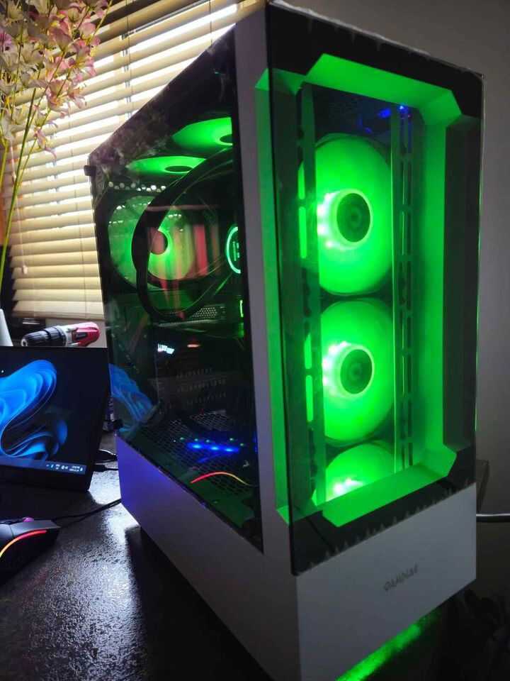 [b]Case:[/b] Zeus Gamdias White ARGB Gaming ATX Mid Tower Case

[b]OS:[/b] Microsoft Windows 11 Professional 64-bit

[b]Motherboard:[/b] MSI X570S EDGE MAX WIFI

[b]CPU:[/b] Ryzen 5900x 12 Cores / 24 Threads 4.80GHz

[b]Cooler:[/b] Black Thermaltake Water 3.0 360m Liquid Cooling

[b]FANS:[/b] 6x Black ARGB 120mm Case Fans [Addressable RGB]

[b]RAM:[/b] 32GB 3200Mhz Trident Z RGB Memory [4x 8GB]

[b]SSD M.2 #1:[/b] 1TB M.2 NMVe 4.0 Solid State Drive [Up To 4,800Mb/s]

[b]SSD N.2 #2:[/b] 1Tb M.2 NVMe Solid State Drive Under Motherboard Heatsink

[b]GPU:[/b] Black Zotac Gaming Twin Edge GeForce RTX 3060 Ti 8GB OC 256-bit

[b]PSU:[/b] Corsair CX850M Power Supply
[850 Watts Power Supply]

2.50GBps Onboard LAN / Wi-Fi 6E AX210 / Bluetooth 5.2

Custom Black Sleeved Power Cables, ARGB Controlled By MSI RGB Software See less