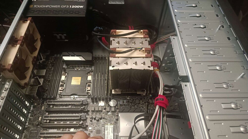 that blocky cooler is sliiightly too tall and forbids installing the transversal bar that is included for GPU support purposes (I used it as a fixation for managing the cable bundle as previously picture too)