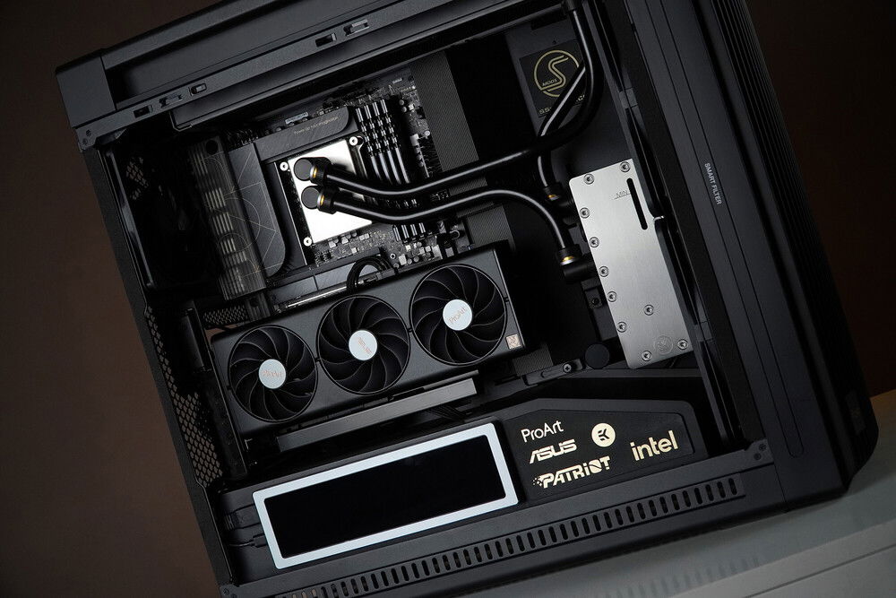Asus CREATOR build by neSSa is finished, thank you partners and all of you who support my work. Enjoy in the final photos and video:
https://youtu.be/5qhL6rq7WsA?si=QbGSR9eH7sgEQQPG
https://youtu.be/5qhL6rq7WsA?si=QbGSR9eH7sgEQQPG
Hardware:
Asus ProArt PA602 Case
Asus ProArt Z790 Creator WiFi Motherboard
Asus ProArt RTX 4070 Graphics card
Asus TUF 1200w Power supply
Intel I9 14900KS
Patriot Signature Premium DDR5 4x24Gb 5600Mhz
Patriot VP4300 M2 4Tb
EK-Pro CPU WB 1700 CPU block
EK-Pro Pump Reservoir Manifold X3 D5
EK-Quantum Surface P360 - Black Edition
EK-Quantum Impulse 120 D-RGB
etc...
