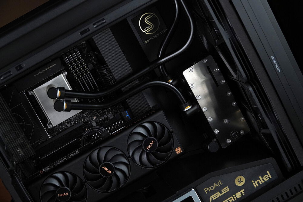 Asus CREATOR build by neSSa is finished, thank you partners and all of you who support my work. Enjoy in the final photos and video:
https://youtu.be/5qhL6rq7WsA?si=QbGSR9eH7sgEQQPG
https://youtu.be/5qhL6rq7WsA?si=QbGSR9eH7sgEQQPG
Hardware:
Asus ProArt PA602 Case
Asus ProArt Z790 Creator WiFi Motherboard
Asus ProArt RTX 4070 Graphics card
Asus TUF 1200w Power supply
Intel I9 14900KS
Patriot Signature Premium DDR5 4x24Gb 5600Mhz
Patriot VP4300 M2 4Tb
EK-Pro CPU WB 1700 CPU block
EK-Pro Pump Reservoir Manifold X3 D5
EK-Quantum Surface P360 - Black Edition
EK-Quantum Impulse 120 D-RGB
etc...