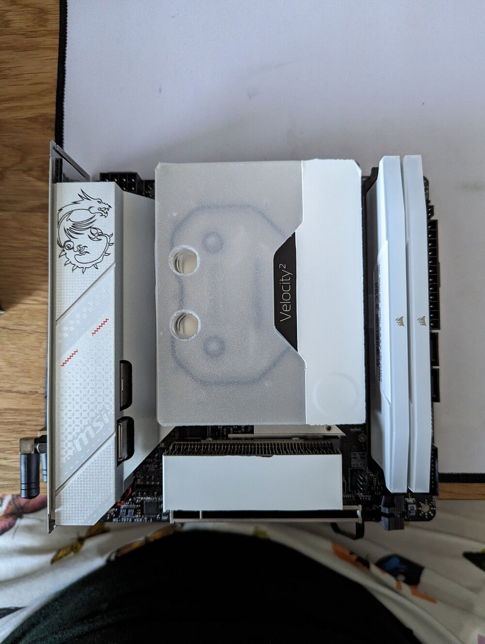 Vinyl on the CPU block+ mobo combo. The proportions look wack when its not in the build!