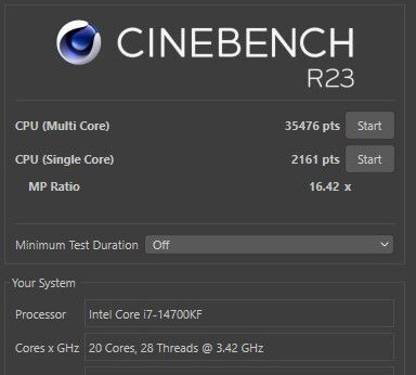 Benchmark result (Cinebench R23)