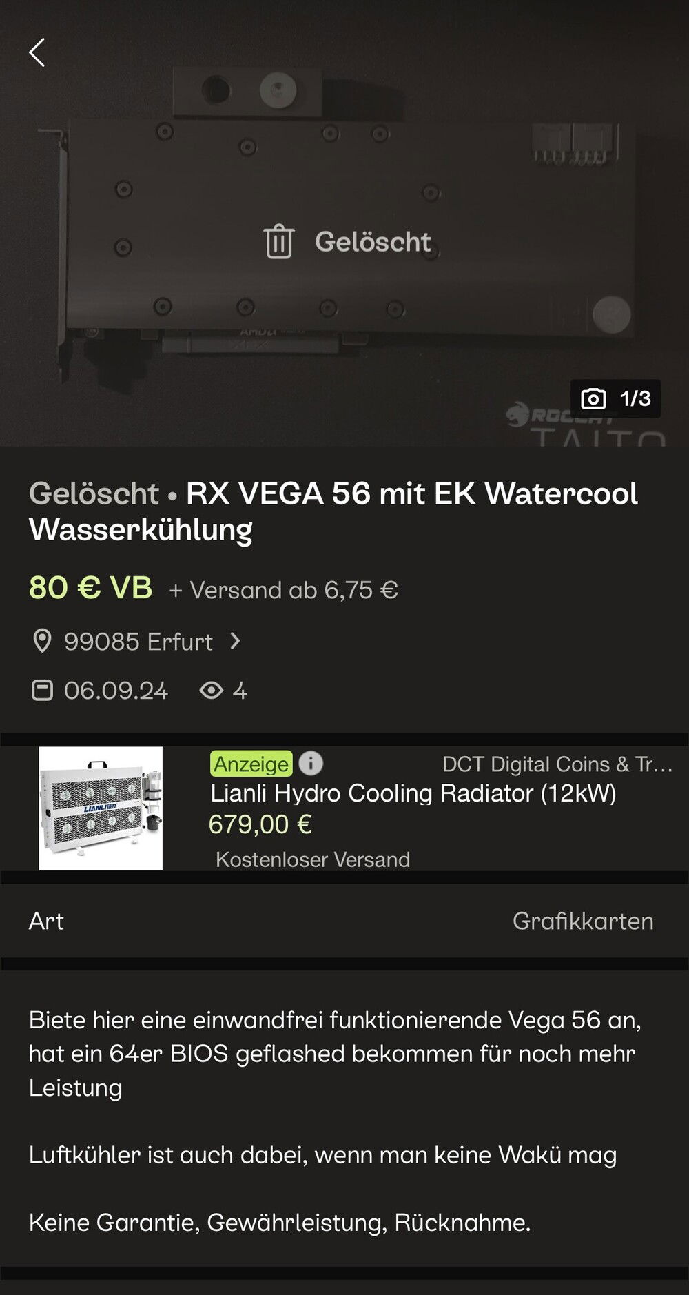 OMG! Then I found THE GPU—exactly what I was looking for visually. I know the card is slightly older and not the best anymore, but in terms of looks, the GPU block is 10/10.

It's an RX Vega 56 with a flashed RX Vega 64 BIOS, which gives me performance somewhere between an RTX 3050 and an RTX 2060 Super. That's still good for me, allowing full HD gaming at 240 FPS in esports titles and around 50-60 FPS in modern games at higher settings.


For me, games like Valorant, CS2, and Champions are always played at the lowest settings, where I get high FPS. In Red Dead, I get a decent 50-60 FPS at High-Ultra.

So the card is enough for me. It may not be for everyone, but for me, it's still a good-looking and well-performing card.