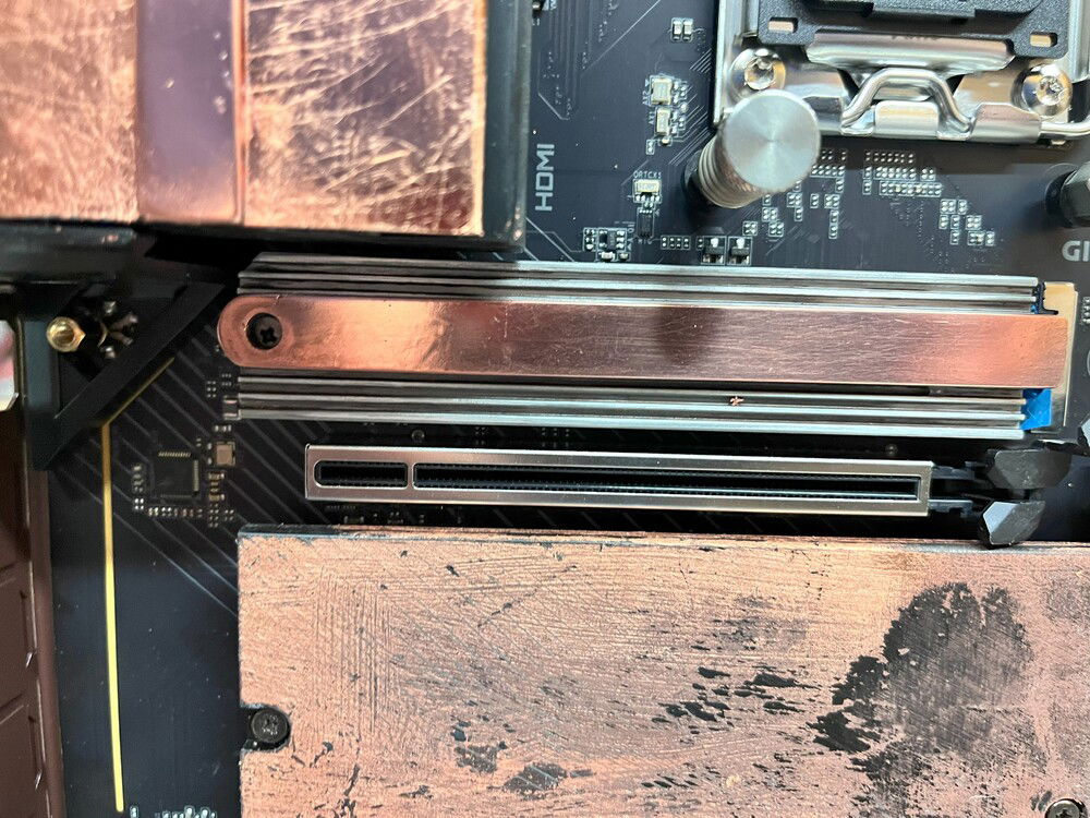 The SSD heat sink for this board really is out of place. So I decided a slight cover up instead of a start from scratch approach.  It still looks like crap, so this is on my list to fabricate from a piece of copper bar.