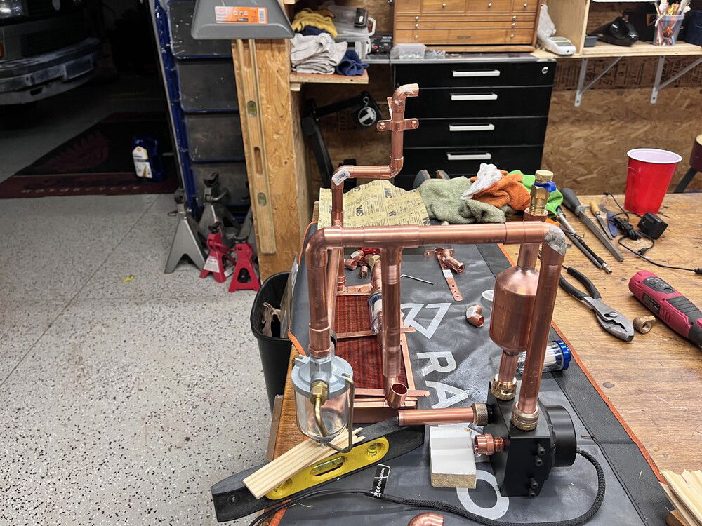 At this point, I had not really considered bending the copper, I would use existing connectors and fittings to make life easy, or not.

It might be hard to understand, but I built the return from from the CPU and GPU to merge into a single line, a parallel design, but then when I started