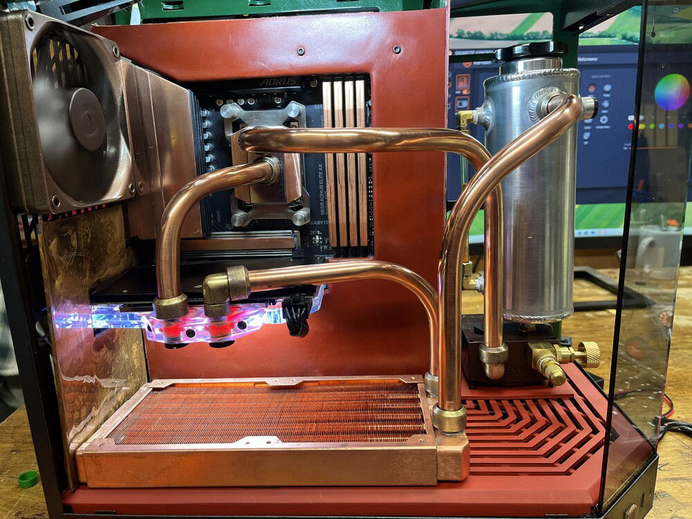 The tank to radiator is actually a complex bend and it took 6 feet of copper for me to gain a level of respect for being stupid.  Geometry was and is not a friend of mine, although I like looking at it when it is done correctly.