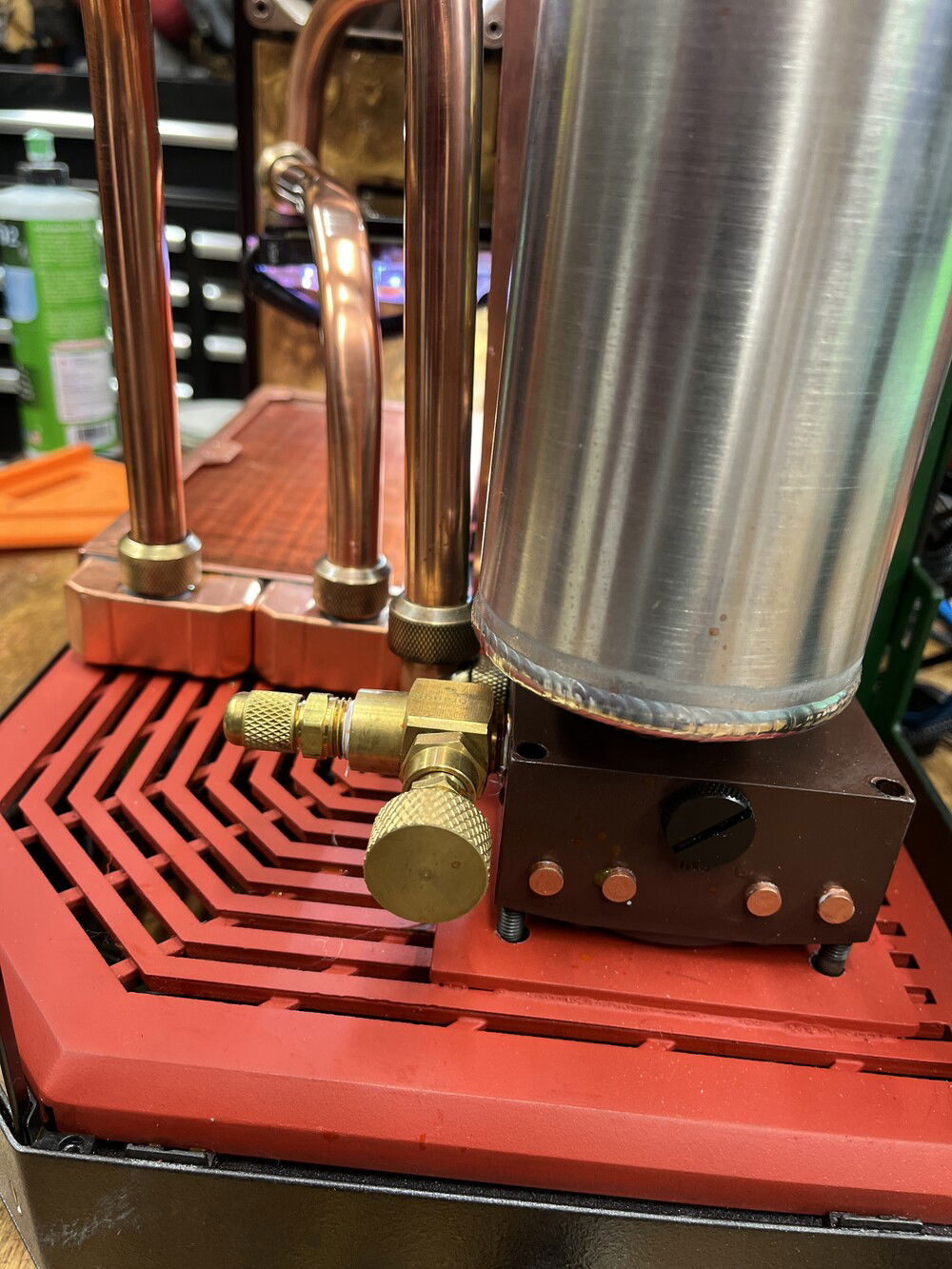 I found some brass fittings that I liked and thought about the function such as the AC fitting to pull the fluid out of the system.  They also look good.