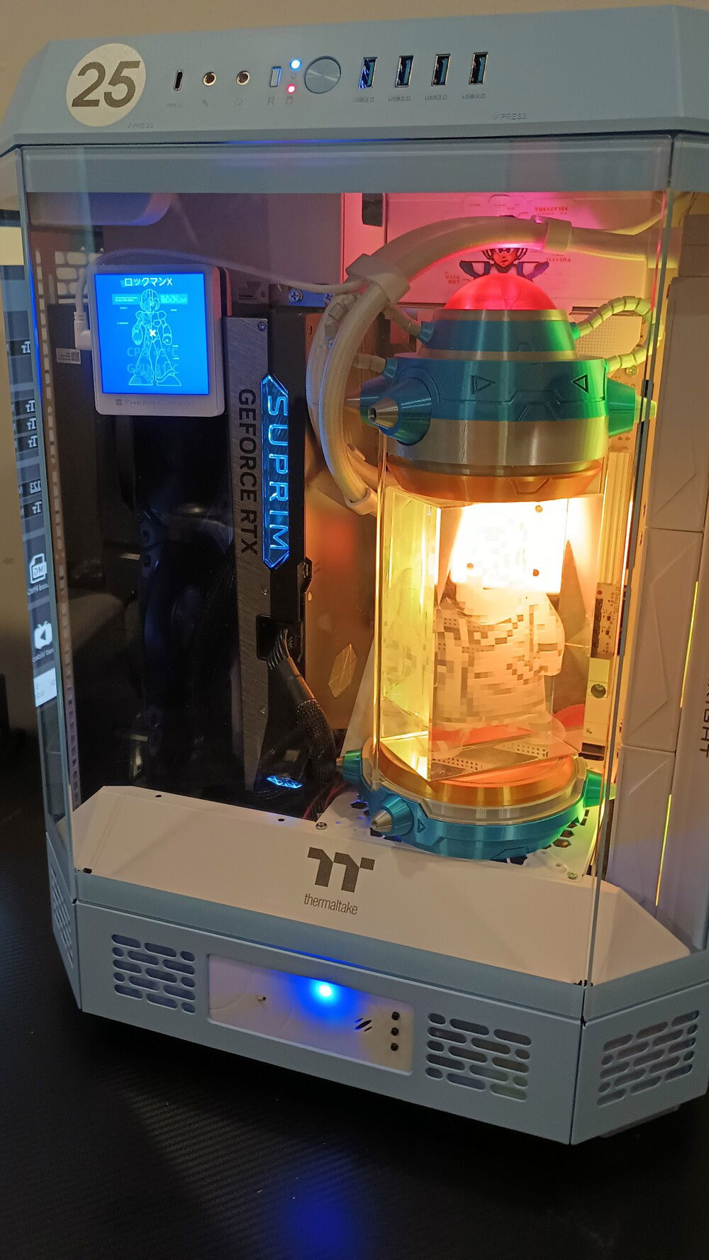 Angled view with the CPU RGB behind it. I usually keep this one off since the Dr. has his own lighting.