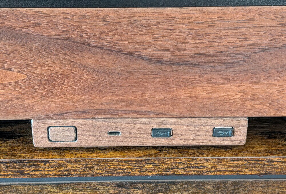 3D printed temporary front IO panel with some walnut veneer on the front that I had laying around.
