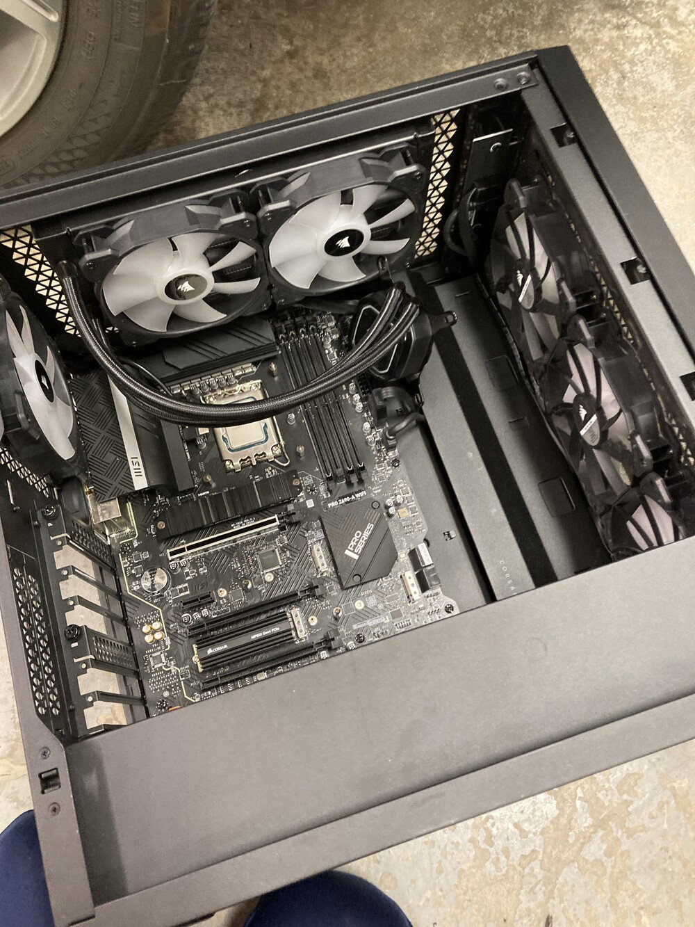 In my garage just after getting home, disassembling the PC to see what's in it