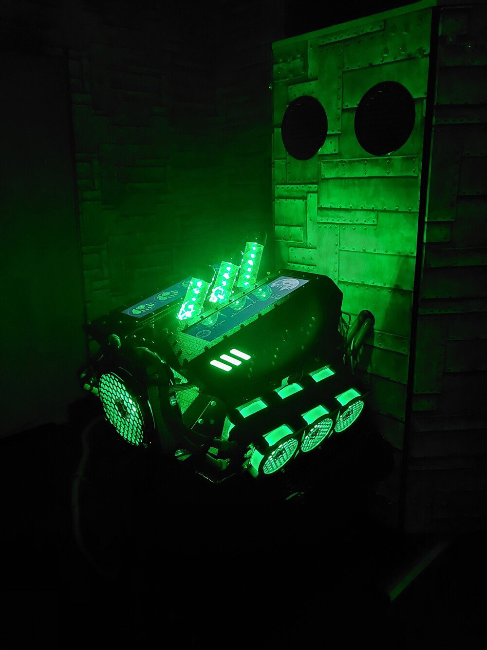 Sitting on its "engine block" outside of the simpod.
