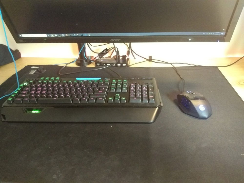 Mouse is Utechsmart Venus Gaming MMO mouse. Not very popular, but it feels very good in hand.

Mousepad is an unknown brand that I got from amazon
