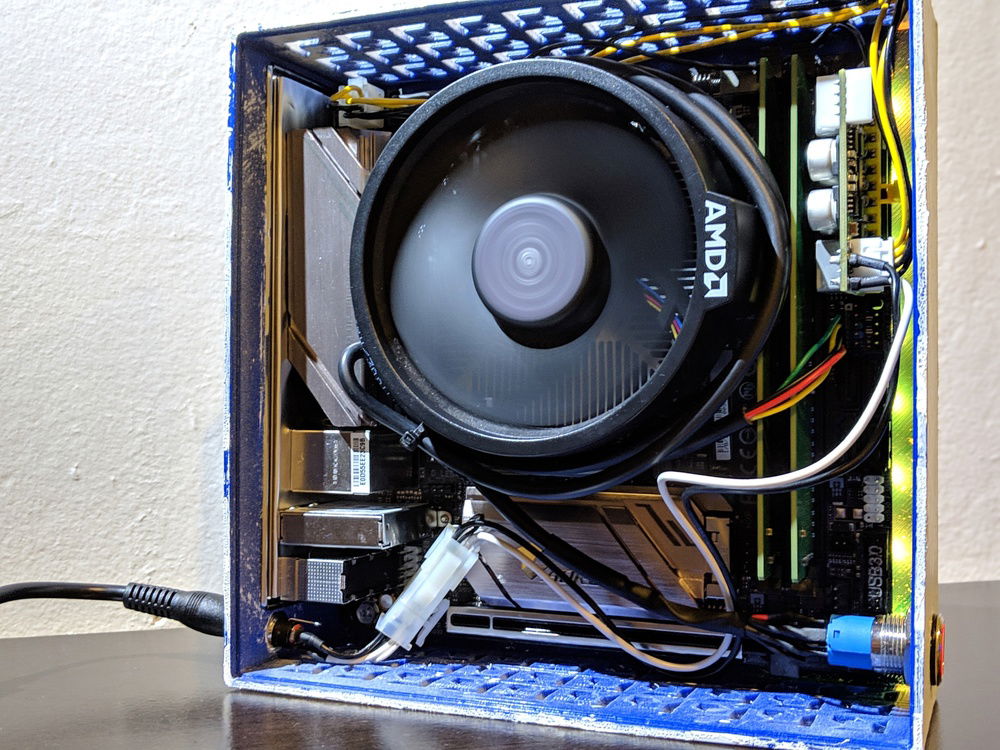 Computer on with inside view of components