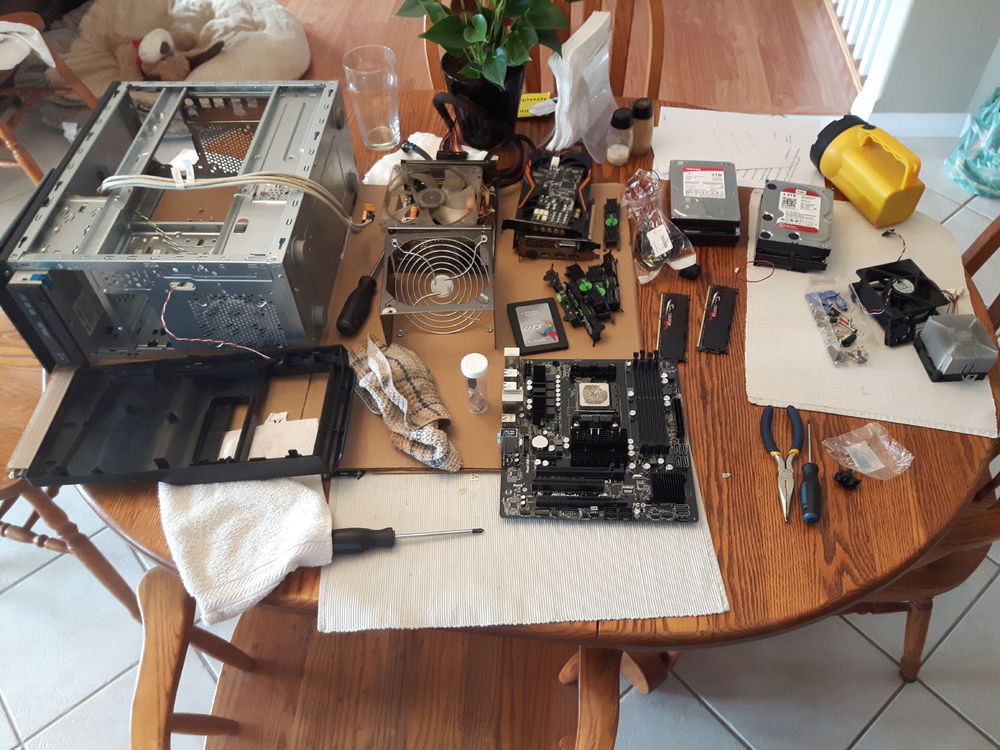 Frankenputer mostly disassembled.