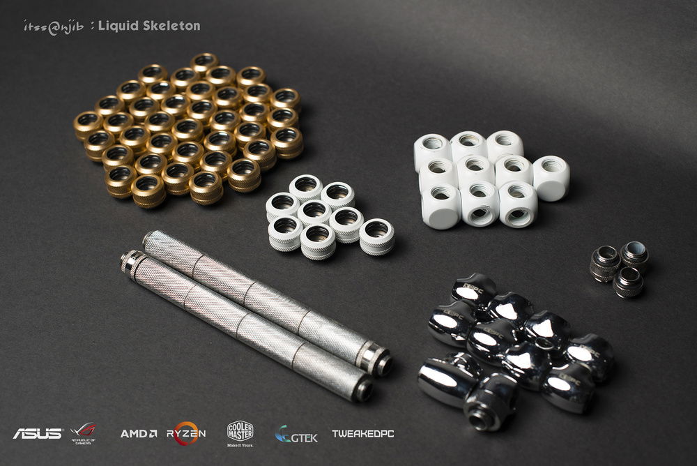 The compression fittings, The 5 way and 3 way adapters and the Extensions to make the structure sturdy