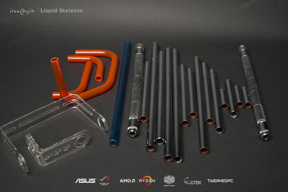 chrome plated copper tubes and extensions for the structure and Red pet g tube for the loop