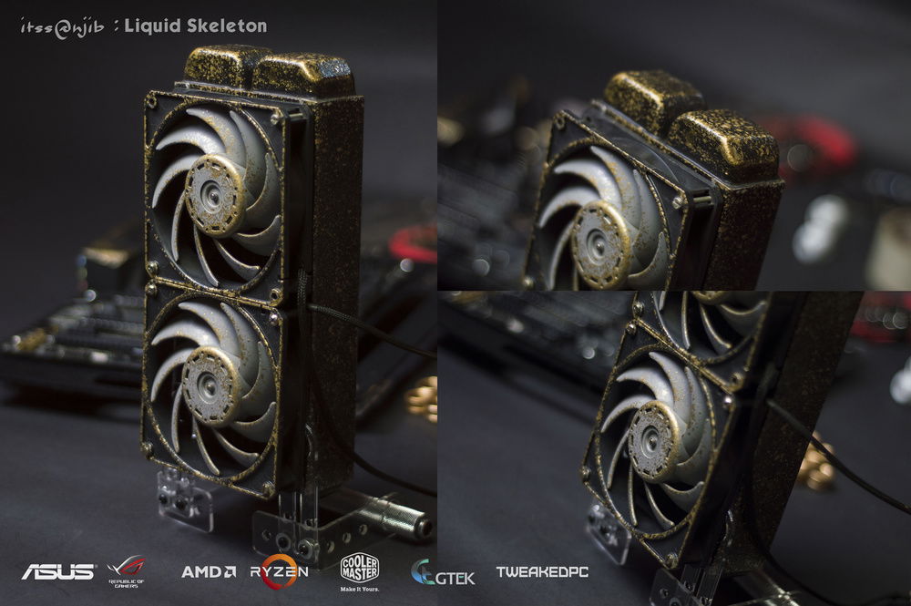 gold paint job on some parts of the radiator and Fans
