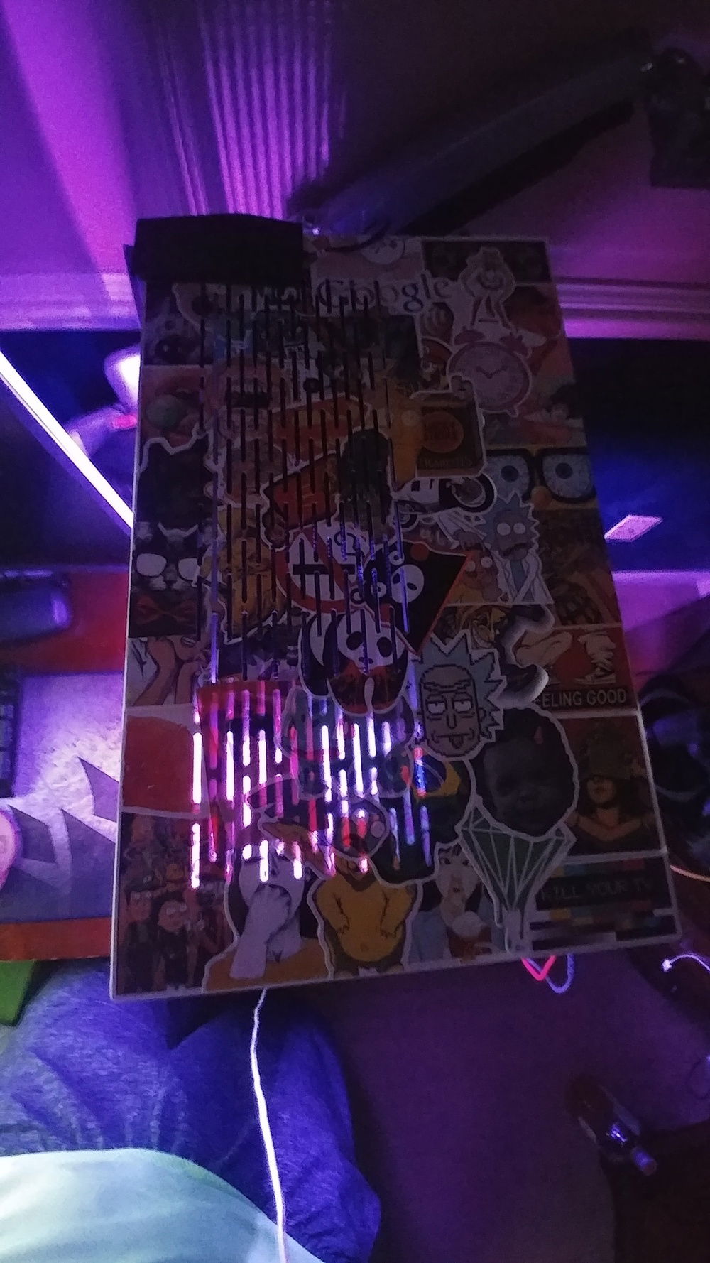 StickerBombed Top panel with top air vent slits cut out