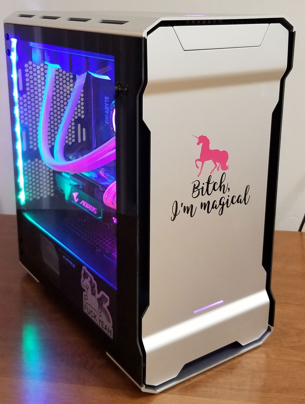 Custom die cut decal on the front.