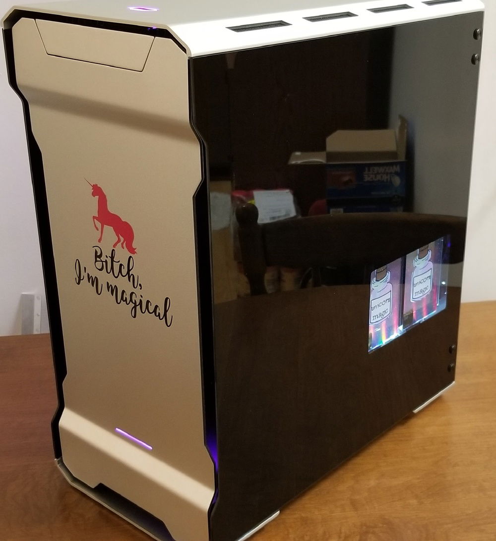 I wrapped the SSD's in the same film used on the PSU.  The stickers are just some random bits I ordered online.