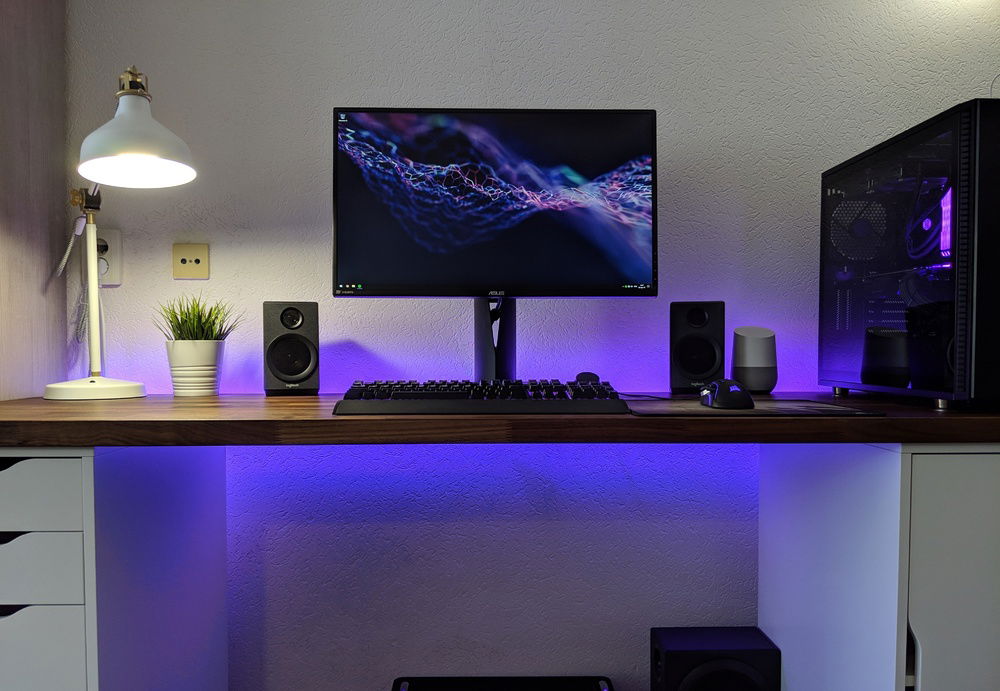 Under the desk! Managing all these cables turned out quite a bit better than I expected it to. Really pleased at how everything turned out.