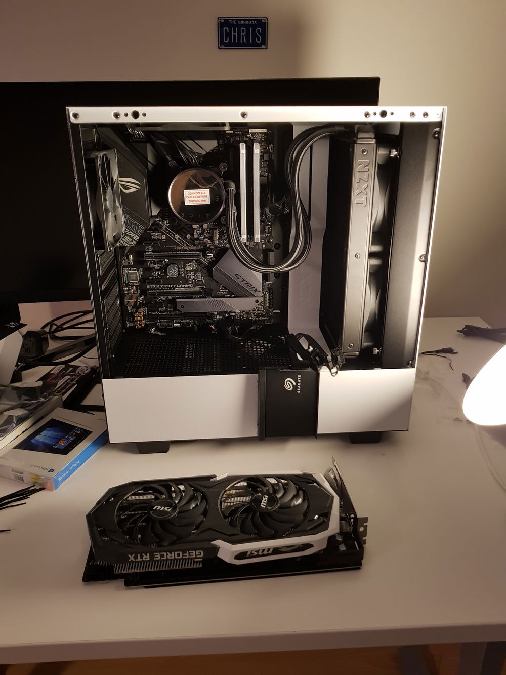 SSDs connected, and Mr. RTX is posing before installation.