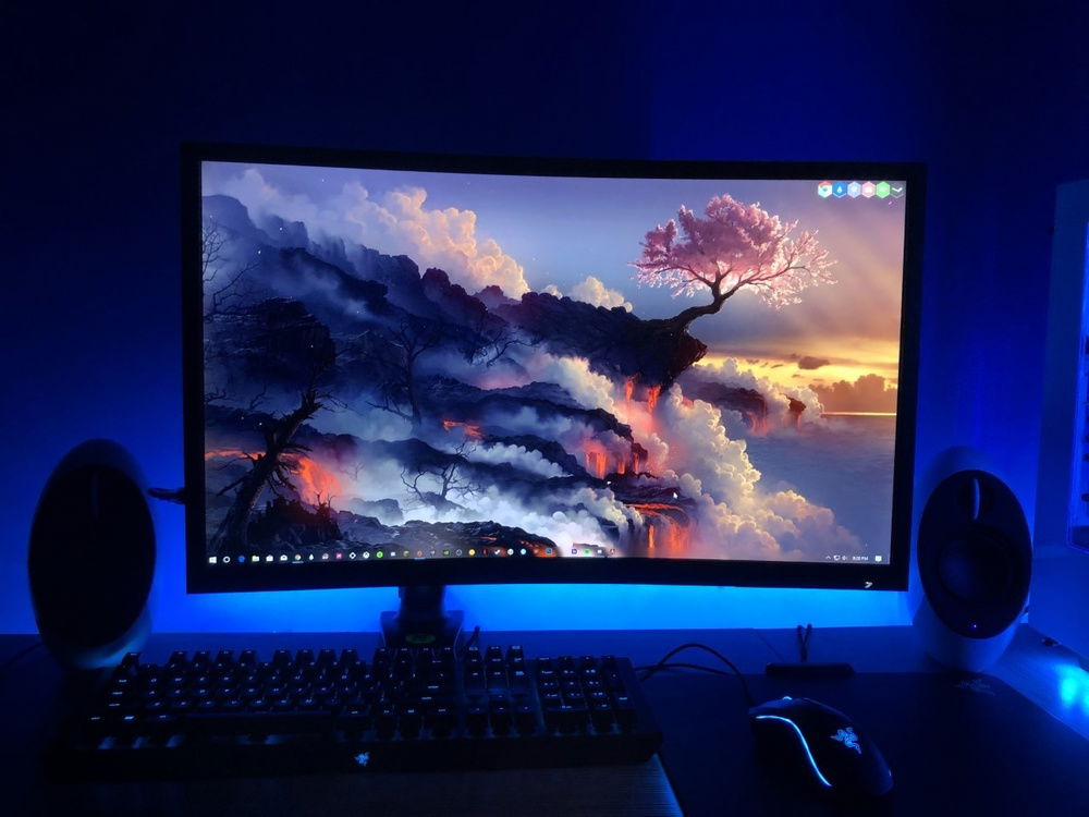 Monitor, Mouse and Keyboard. Gonna drill a hole in the desk soon maybe?