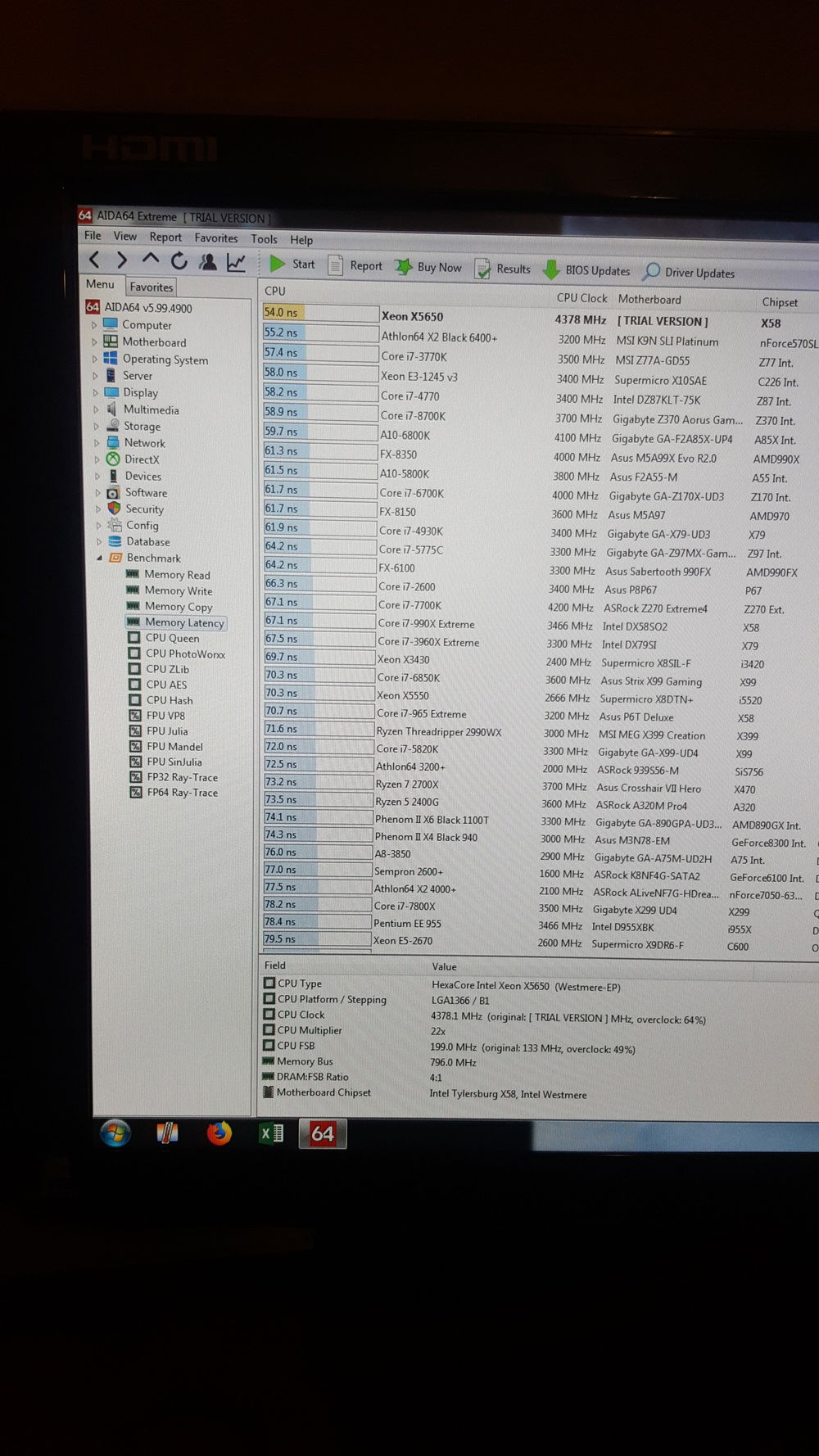 Aida64's RAM Latency Benchmark chart - Triple channel DDR3 @ tight timings kills it!