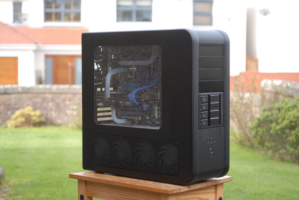 The custom PC surveys its suburban domain