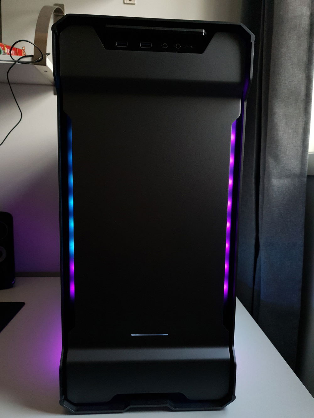 I have put 2 of the Hue+ light strips behind the front panel to create a glow effect. (this hurts airflow)