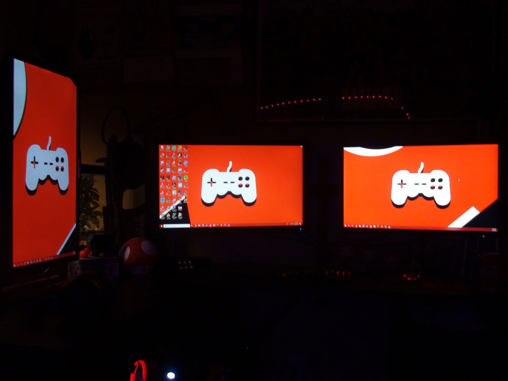 Triple monitors with one vertical so I can read the stream chats