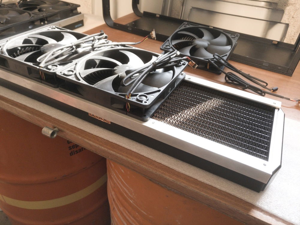 With drilled holes and mounted fans.