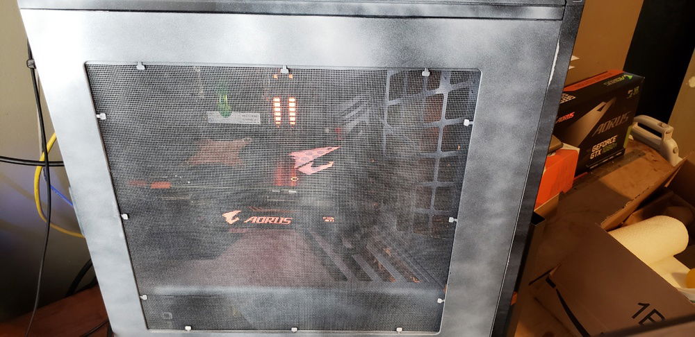 Finished side panel, with custom installed fiberglass mesh instead of acrylic siding