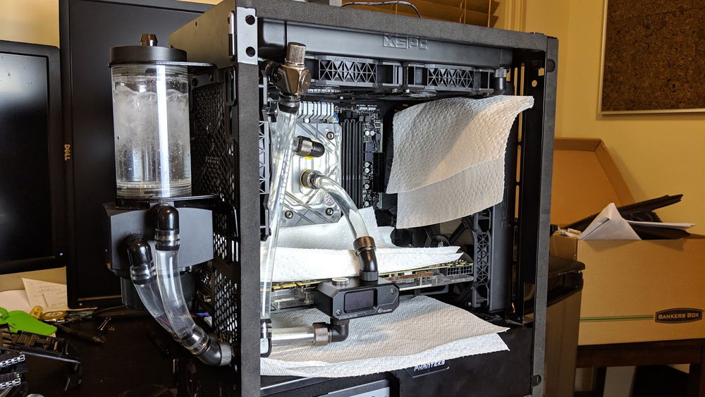 Leak testing inside the case!  No evidence of any water after 12hrs.