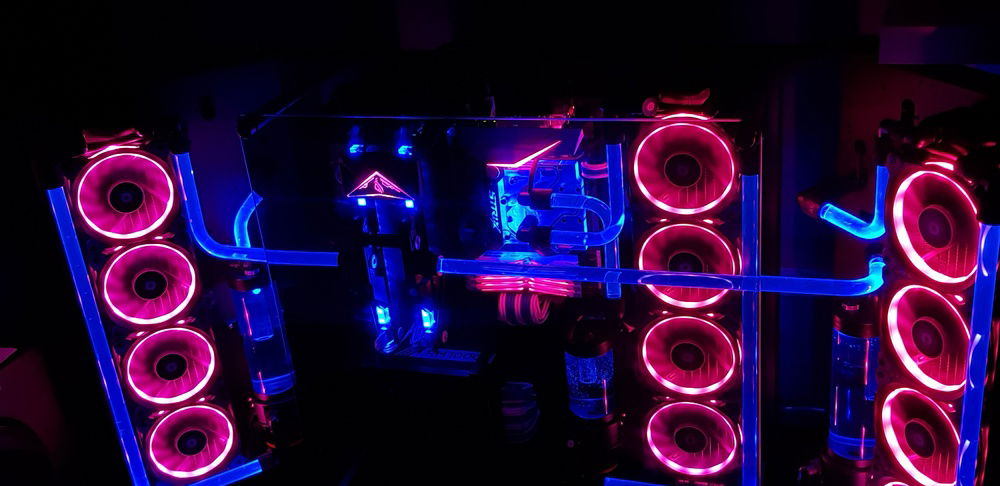 Closeup of Thermaltake P7 Core Chassis - in darkness.