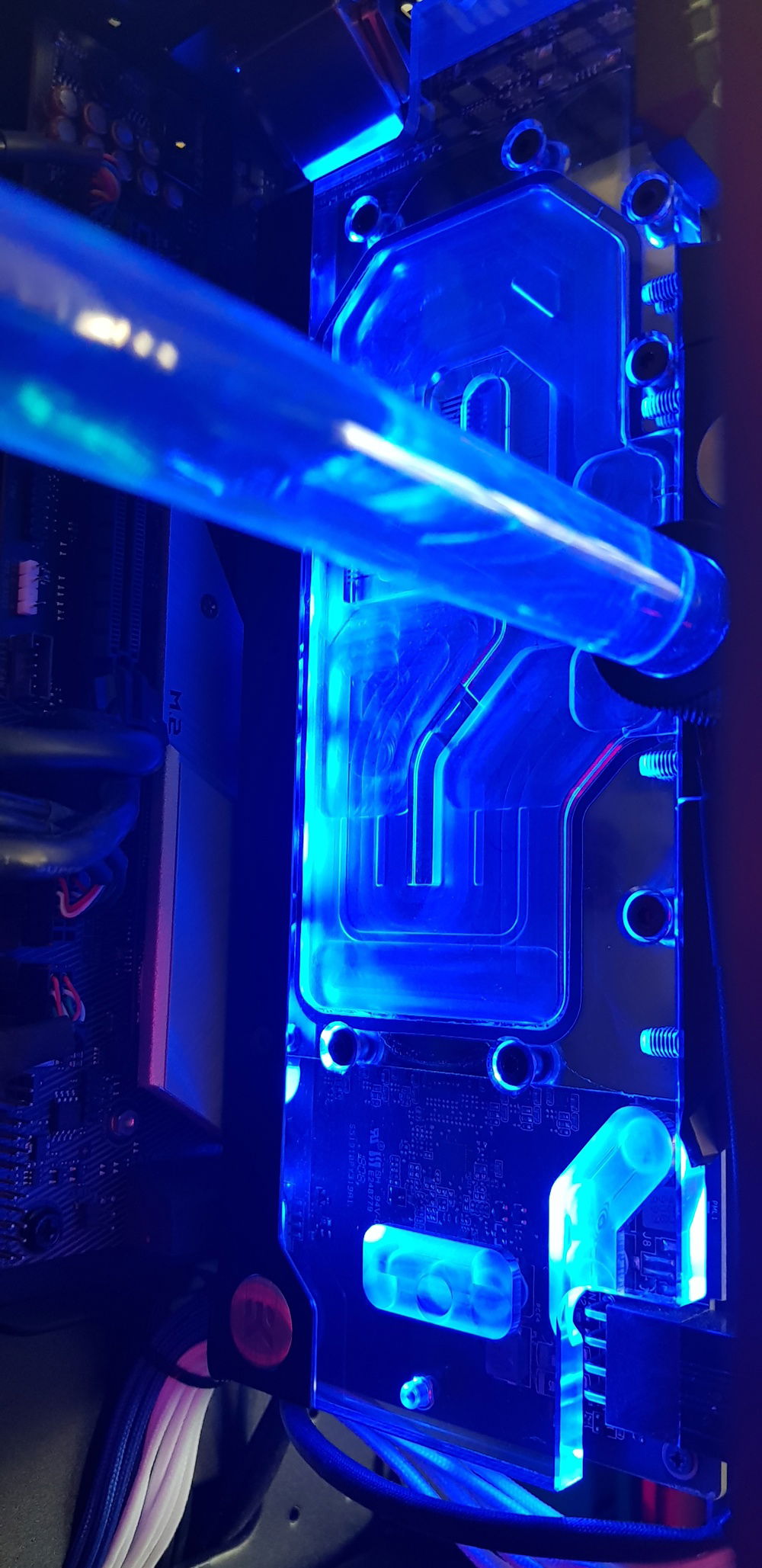 Closeup of EKWB Waterblock GTX1070Ti - in darkness